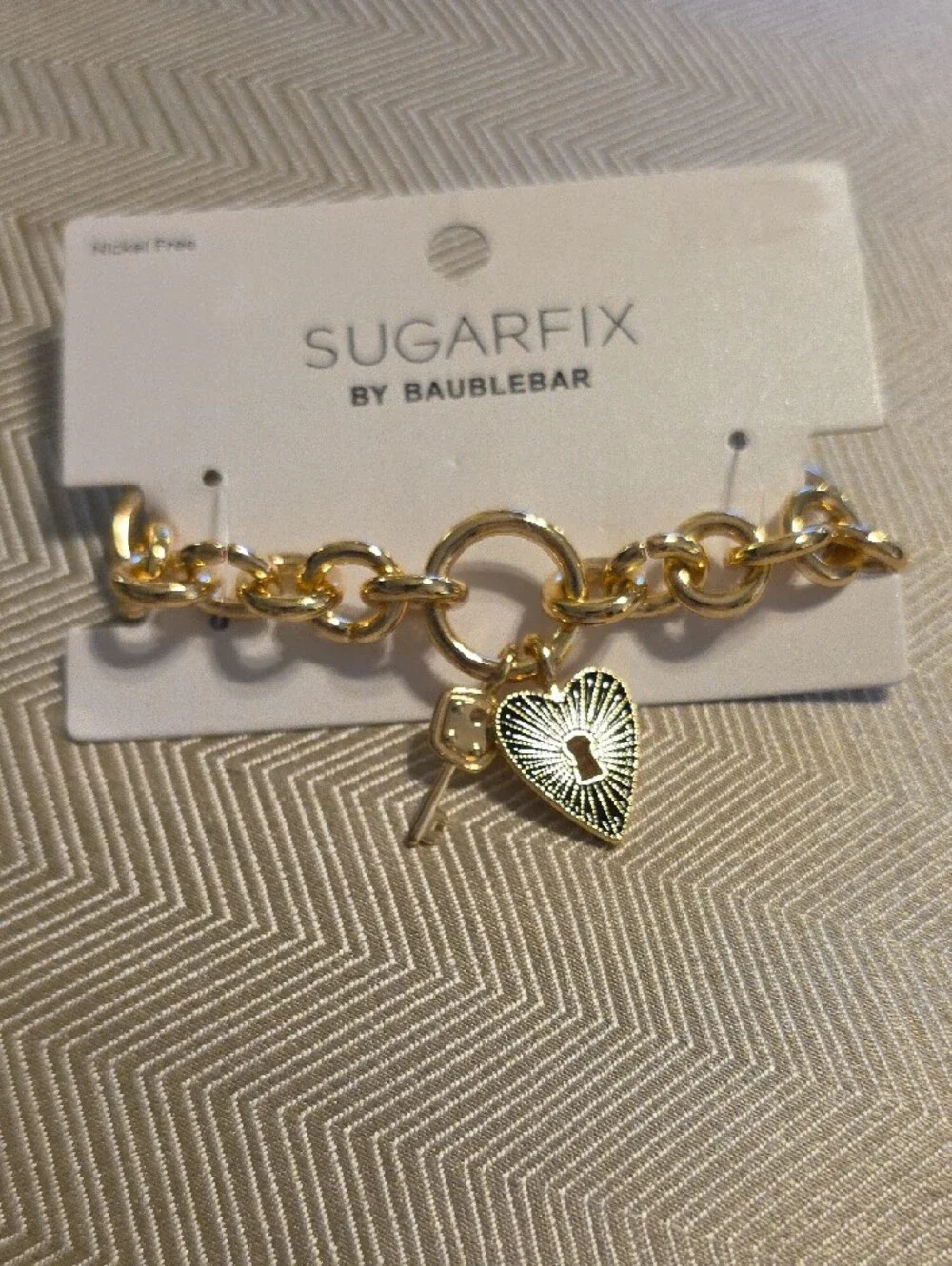 Sugarfix by BaubleBar Gold Chain Bracelet with Black Heart Lock Charm